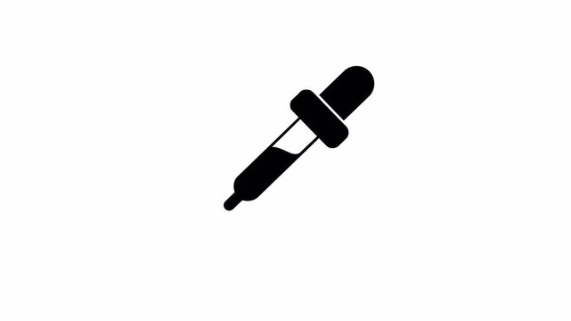 Black eye dropper icon releasing liquid drops animation on white background in flat style