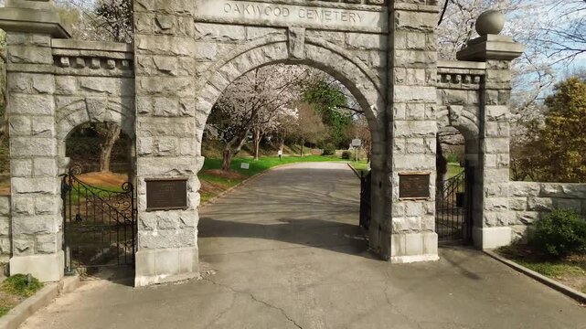 Historic Oakwood cemetery in Raleigh North Carolina with Spring blossoms