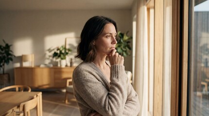 Fototapeta premium Thoughtful contemplation and decision making concept of a young female