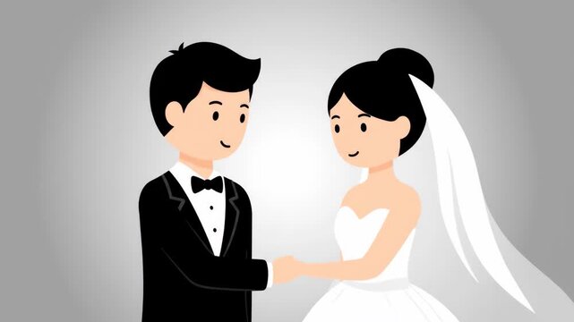 Animated Wedding Couple Bride and Groom Holding Hands Together