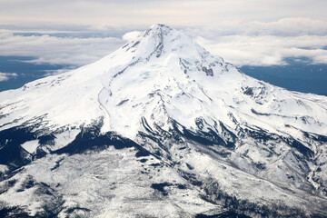 Mt Hood, Oregon: Snow on the peak of the mountain in winter.