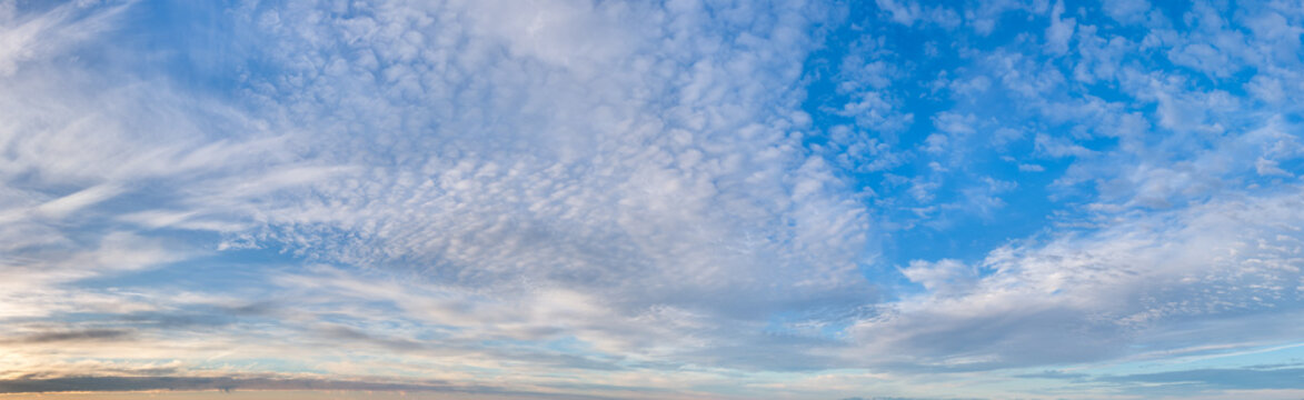 Panoramic Blue Sky and Textured Clouds Over Burnaby Vancouver Skyline at Sunrise