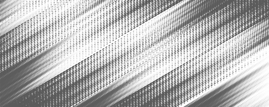 Grunge halftone gradient background. Faded grit noise texture. White and black sand wallpaper. Retro pixelated backdrop. Anime or manga style comic overlay. Vector graphic design textured template