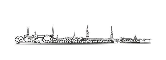 Fototapeta premium Line art vector illustration of the Riga skyline the capital and largest city of Latvia