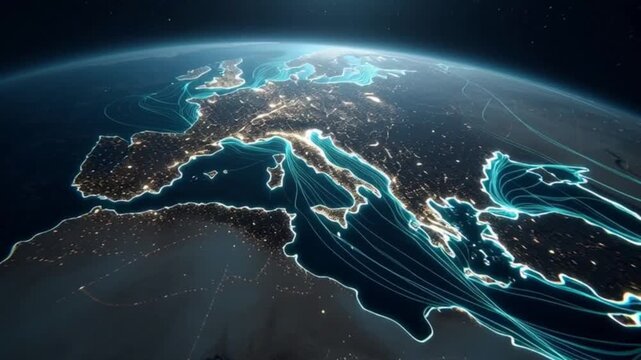 Hormuz Channel Glowing Line Map Animation on World Map, Maritime Routes Highlighting Arabian Gulf Region, Strategic Shipping Lanes, Global Trade Visualization and Geopolitical Navigation Concept