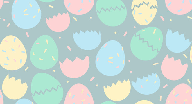 Easter Seamless Pattern with Eggs and Spring Elements Flat Vector Background