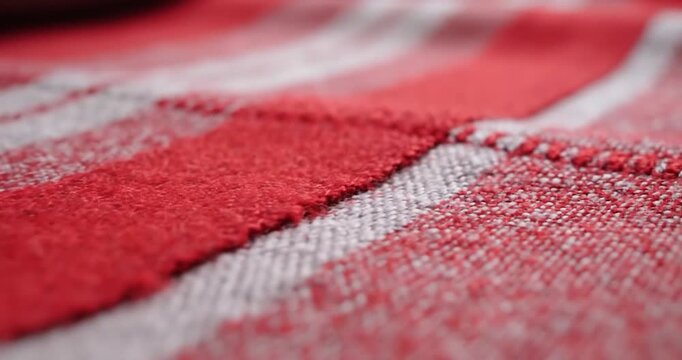 Macro shot of textured red and gray textile material
