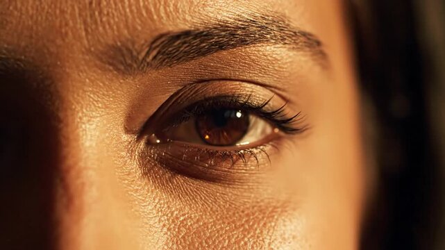 Close up of a beautiful brown eye with long lashes.