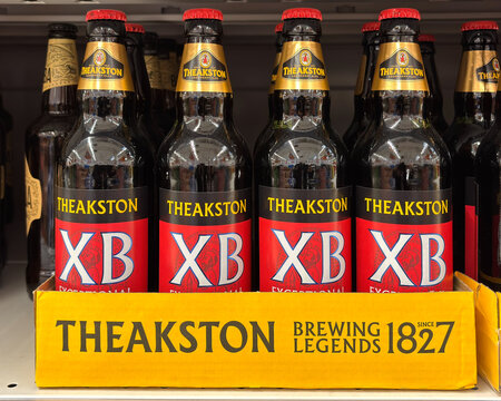bottles of Theakston XB beer, a UK-brewed ruby ​​ale. Udine, Italy, March 14, 2026