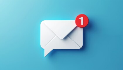 White email icon with red notification badge shows one new message alert. Digital communication, inbox update reminder for online mail service. Simple clean graphic.