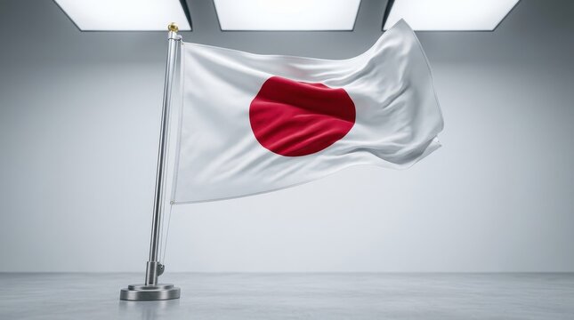 Japanese national flag waving indoors under bright lighting