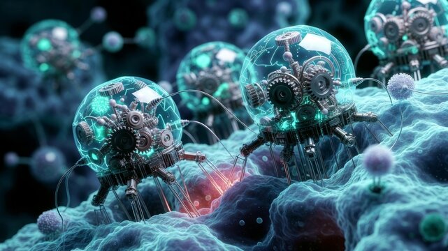 Futuristic Nanotechnology Concept Showing Molecular Particles in Nano Pathways