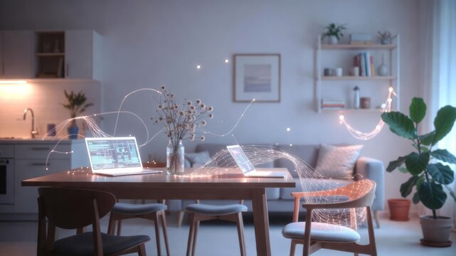 Futuristic Modern Home Interior Concept with Data Patterns Integrated