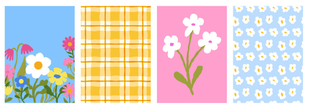 Vector hand drawn sketchy doodle illustration, flowers for prints and cards, simple minimal design elements, blossom and spring