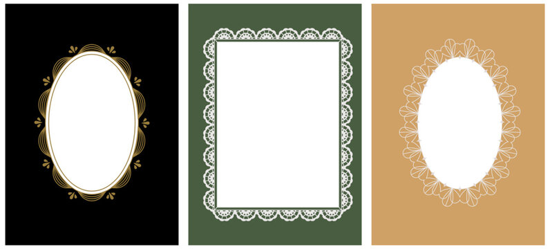 Vector graphic design, lace linear border and frame with copy space for text, logo, monogram, minimal trendy stationery and brand packaging template