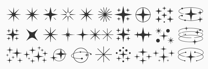 Obraz premium Collection of black starburst and sparkle glitter shine