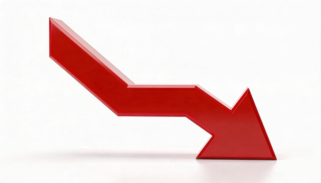Red downward arrow icon isolated on white background