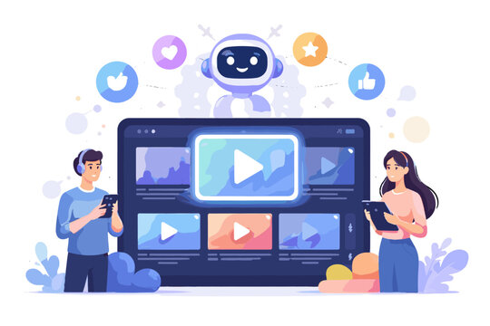 Generation streaming recommendations ai platforms clean design smart icon sticker style simple vector minimalism