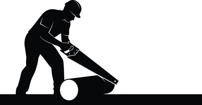 Vector silhouette of a construction worker rolling a drum