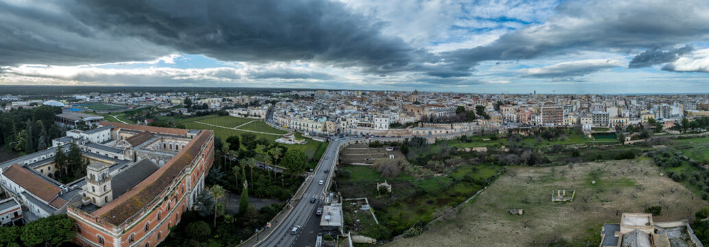 Aerial view of Bitonto: Home to the Pugliese Romanesque Cathedral, the Angevin Tower, and elegant stone palaces. Discover the City of Olives, Italy