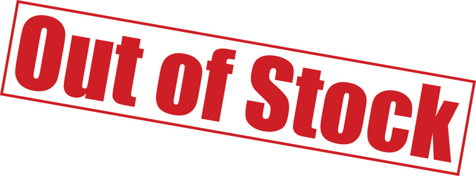 Out of stock stamp on with red text and border