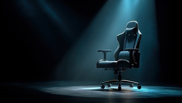Gaming Chair Spotlighted in Dramatic Blue Light.