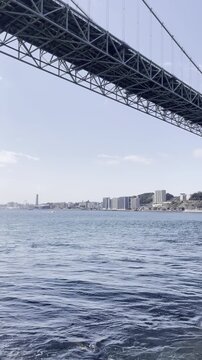 Wide View Beneath Kanmon Bridge in Japan