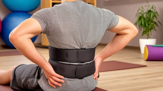 Patient with Back Support Belt in Rehabilitation Session Focused on Recovery