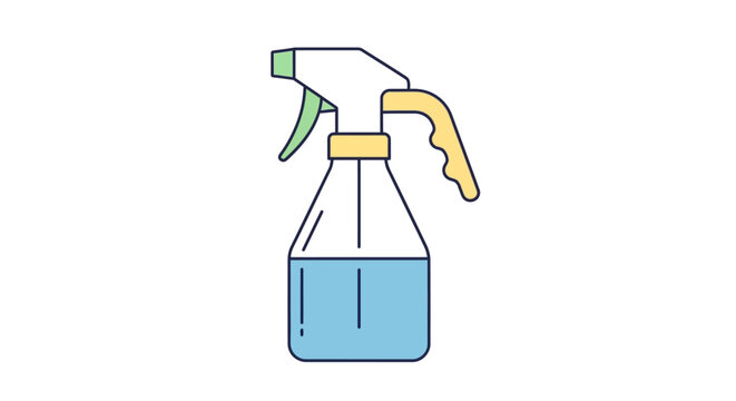 Spray bottle with blue liquid.