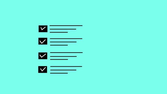 Checklist with tick marks on cyan background task list with checkboxes and lines for writing notes or tasks to do list with checked boxes and blank spaces for text.