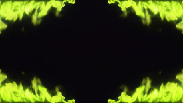 Neon green flames, border design, dynamic motion, seamless loop, symbolizing energy and power
