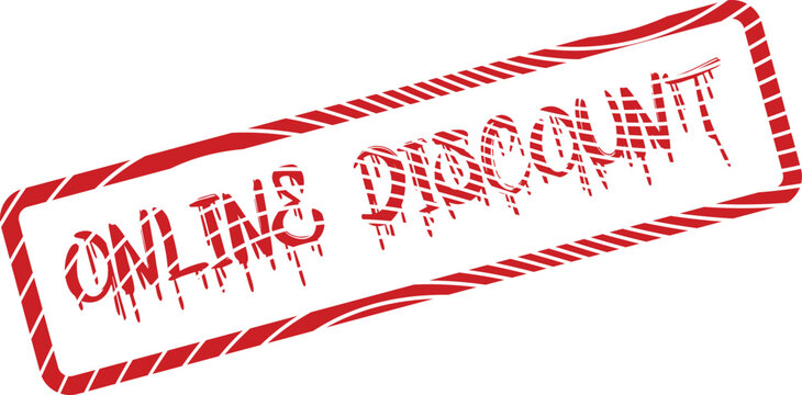 Striking red rubber stamp offering online discount promotions for sales, special deals, and limited time offers