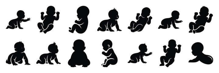 Fototapeta premium baby silhouette vector icon set collection and isolated on transparent background.