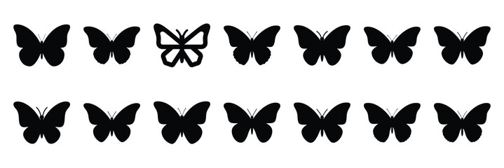 butterfly silhouette vector icon set collection and isolated on transparent background. © Bemol