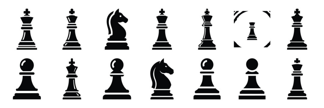 chess piece silhouette vector icon set collection and isolated on transparent background.