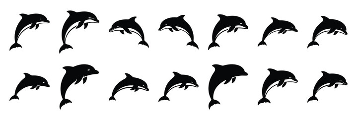 dolphin silhouette vector icon set collection and isolated on transparent background. © Bemol