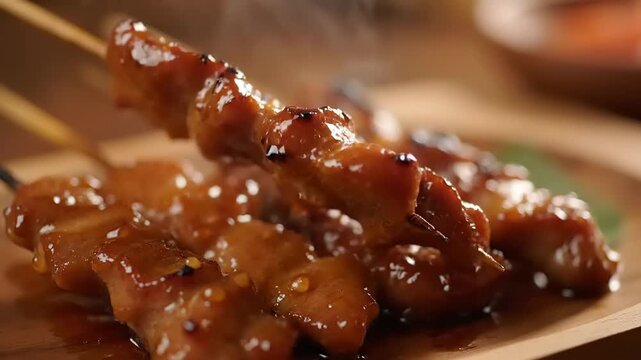 Delicious Chicken Skewers Glazed with Sweet and Savory Sauce, Perfect for Grilling or Appetizers