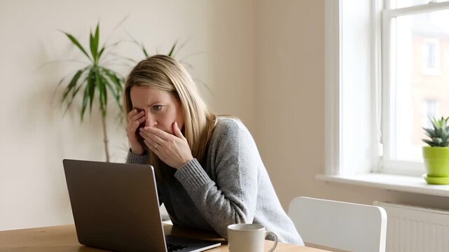自宅でオンライン会議に参加する30代〜50代女性の超写実的リモートワーク動画です