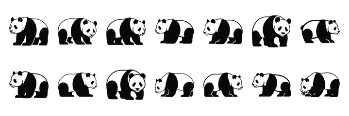 panda silhouette vector icon set collection and isolated on transparent background. © Bemol