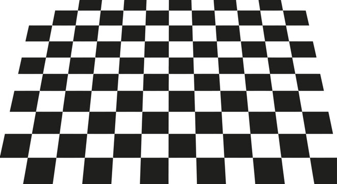 dynamic black and white checkerboard pattern in perspective creating a receding geometric background perfect for racing concepts.