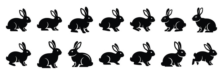 Fototapeta premium rabbit silhouette vector icon set collection and isolated on transparent background.