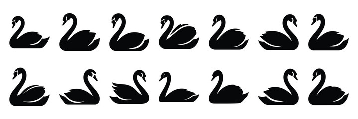 Fototapeta premium swan silhouette vector icon set collection and isolated on transparent background.