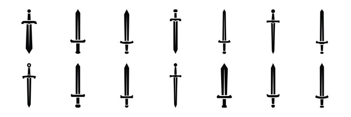 Obraz premium sword silhouette vector icon set collection and isolated on transparent background.