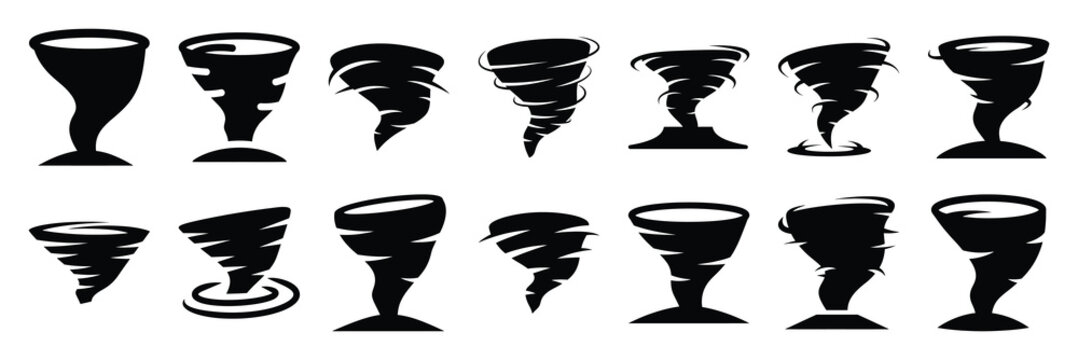tornado silhouette vector icon set collection and isolated on transparent background.