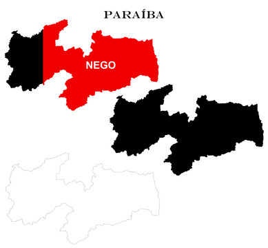 State of Para&iacute;ba Map Bundle with Flag, Black Silhouette and Detailed Outline Contours