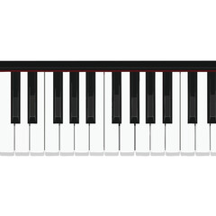 Fototapeta premium Close-up of black and white piano keys with subtle shading and a red accent strip