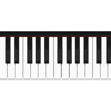 Close-up of black and white piano keys with subtle shading and a red accent strip