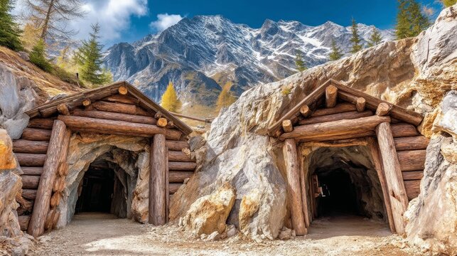 Underground Tunnels Carved in Rock by Dwarfs near Majestic Mountains