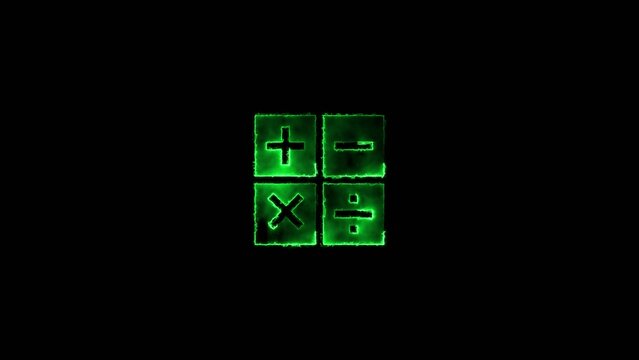 Green neon calculator buttons with arithmetic symbols in a grid on a dark Generate title without using the word "Title:" before it. background