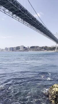 View Beneath Kanmon Bridge Over Blue Water